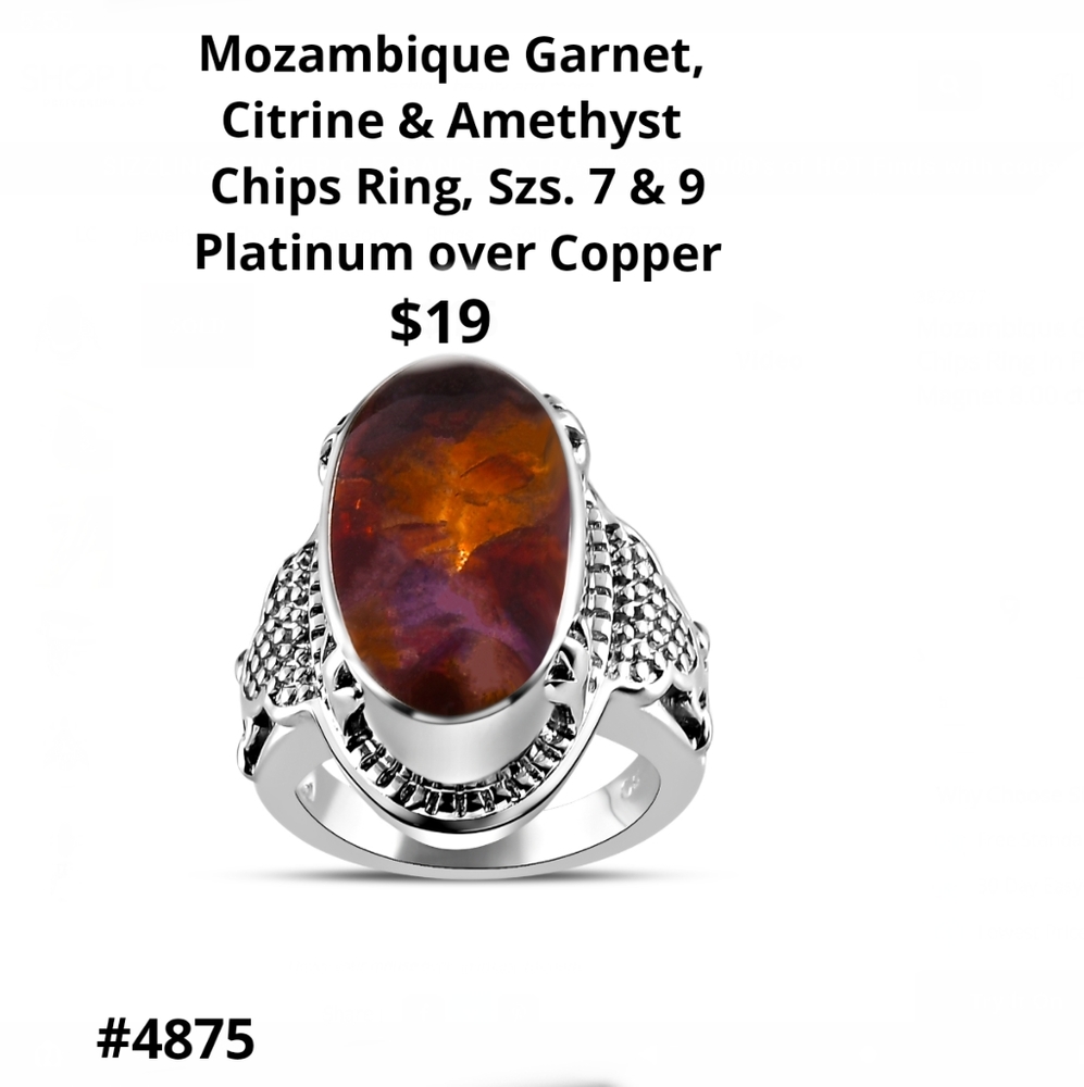 Garnet, Citrine & Amethyst 'Chips' ring, Szs. 7 & 9